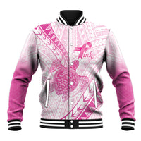 Breast Cancer Awareness Personalised Baseball Jacket Pink Ribbon Turtle Polynesian Pattern White LT22 Unisex Pink - Polynesian Pride