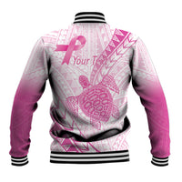 Breast Cancer Awareness Personalised Baseball Jacket Pink Ribbon Turtle Polynesian Pattern White LT22 - Polynesian Pride