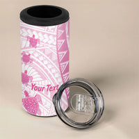 Breast Cancer Awareness Personalised 4 in 1 Can Cooler Tumbler Pink Ribbon Turtle Polynesian Pattern White