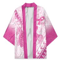 Breast Cancer Awareness Personalised Kimono Pink Ribbon Turtle Polynesian Pattern White LT22 Unisex Pink - Polynesian Pride