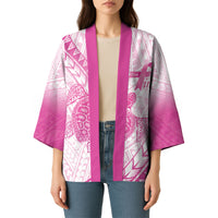 Breast Cancer Awareness Personalised Kimono Pink Ribbon Turtle Polynesian Pattern White LT22 - Polynesian Pride
