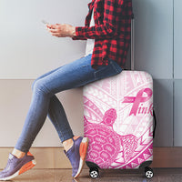 Breast Cancer Awareness Luggage Cover Pink Ribbon Turtle Polynesian Pattern White