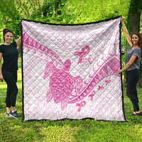 Breast Cancer Awareness Quilt Pink Ribbon Turtle Polynesian Pattern White
