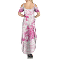 Breast Cancer Awareness Personalised Summer Maxi Dress Pink Ribbon Turtle Polynesian Pattern White