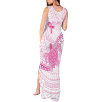 Breast Cancer Awareness Personalised Tank Maxi Dress Pink Ribbon Turtle Polynesian Pattern White LT22 - Polynesian Pride