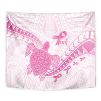 Breast Cancer Awareness Tapestry Pink Ribbon Turtle Polynesian Pattern White
