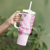 Breast Cancer Awareness Personalised Tumbler With Handle Pink Ribbon Turtle Polynesian Pattern White