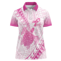 Breast Cancer Awareness Personalised Women Polo Shirt Pink Ribbon Turtle Polynesian Pattern White