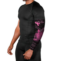 Breast Cancer Awareness Personalised Arm Sleeves Pink Ribbon Turtle Polynesian Pattern Black