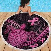 Breast Cancer Awareness Beach Blanket Pink Ribbon Turtle Polynesian Pattern Black