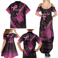 Breast Cancer Awareness Personalised Family Matching Summer Maxi Dress and Hawaiian Shirt Pink Ribbon Turtle Polynesian Pattern Black LT22 - Polynesian Pride