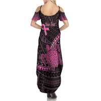 Breast Cancer Awareness Personalised Family Matching Summer Maxi Dress and Hawaiian Shirt Pink Ribbon Turtle Polynesian Pattern Black LT22 - Polynesian Pride