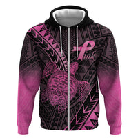 Breast Cancer Awareness Personalised Hoodie Pink Ribbon Turtle Polynesian Pattern Black