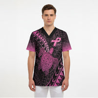 Breast Cancer Awareness Personalised Scrub Top Pink Ribbon Turtle Polynesian Pattern Black LT22 - Polynesian Pride