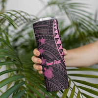 Breast Cancer Awareness Personalised Skinny Tumbler Pink Ribbon Turtle Polynesian Pattern Black