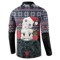 New Zealand Hei Tiki Christmas In July Button Sweatshirt Pohutukawa Santa Xmas Polynesian Pattern
