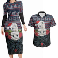 New Zealand Hei Tiki Christmas In July Couples Matching Long Sleeve Bodycon Dress and Hawaiian Shirt Pohutukawa Santa Xmas Polynesian Pattern LT22 Black - Polynesian Pride