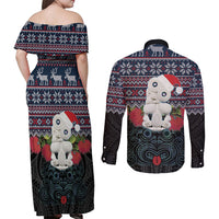 New Zealand Hei Tiki Christmas In July Couples Matching Off Shoulder Maxi Dress and Long Sleeve Button Shirt Pohutukawa Santa Xmas Polynesian Pattern LT22 - Polynesian Pride