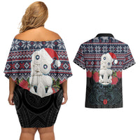 New Zealand Hei Tiki Christmas In July Couples Matching Off Shoulder Short Dress and Hawaiian Shirt Pohutukawa Santa Xmas Polynesian Pattern LT22 - Polynesian Pride