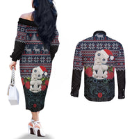 New Zealand Hei Tiki Christmas In July Couples Matching Off The Shoulder Long Sleeve Dress and Long Sleeve Button Shirt Pohutukawa Santa Xmas Polynesian Pattern LT22 - Polynesian Pride