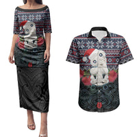 New Zealand Hei Tiki Christmas In July Couples Matching Puletasi and Hawaiian Shirt Pohutukawa Santa Xmas Polynesian Pattern LT22 Black - Polynesian Pride