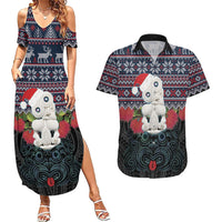 New Zealand Hei Tiki Christmas In July Couples Matching Summer Maxi Dress and Hawaiian Shirt Pohutukawa Santa Xmas Polynesian Pattern LT22 Black - Polynesian Pride