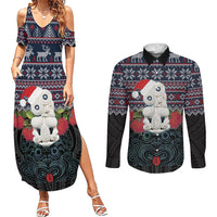 New Zealand Hei Tiki Christmas In July Couples Matching Summer Maxi Dress and Long Sleeve Button Shirt Pohutukawa Santa Xmas Polynesian Pattern
