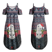 New Zealand Hei Tiki Christmas In July Couples Matching Summer Maxi Dress and Long Sleeve Button Shirt Pohutukawa Santa Xmas Polynesian Pattern LT22 - Polynesian Pride