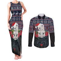 New Zealand Hei Tiki Christmas In July Couples Matching Tank Maxi Dress and Long Sleeve Button Shirt Pohutukawa Santa Xmas Polynesian Pattern LT22 Black - Polynesian Pride
