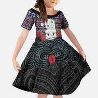 New Zealand Hei Tiki Christmas In July Family Matching Off The Shoulder Long Sleeve Dress and Hawaiian Shirt Pohutukawa Santa Xmas Polynesian Pattern