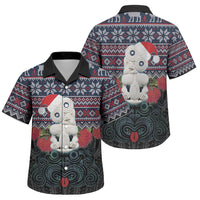 New Zealand Hei Tiki Christmas In July Family Matching Off The Shoulder Long Sleeve Dress and Hawaiian Shirt Pohutukawa Santa Xmas Polynesian Pattern LT22 Son's Shirt Black - Polynesian Pride