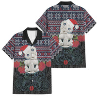 New Zealand Hei Tiki Christmas In July Family Matching Off Shoulder Maxi Dress and Hawaiian Shirt Pohutukawa Santa Xmas Polynesian Pattern LT22 Dad's Shirt - Short Sleeve Black - Polynesian Pride