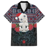 New Zealand Hei Tiki Christmas In July Family Matching Off Shoulder Short Dress and Hawaiian Shirt Pohutukawa Santa Xmas Polynesian Pattern LT22 Dad's Shirt - Short Sleeve Black - Polynesian Pride