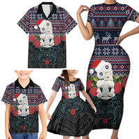 New Zealand Hei Tiki Christmas In July Family Matching Short Sleeve Bodycon Dress and Hawaiian Shirt Pohutukawa Santa Xmas Polynesian Pattern LT22 - Polynesian Pride
