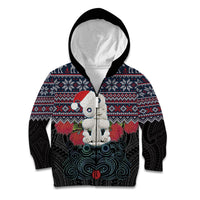 New Zealand Hei Tiki Christmas In July Kid Hoodie Pohutukawa Santa Xmas Polynesian Pattern