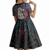 New Zealand Hei Tiki Christmas In July Kid Short Sleeve Dress Pohutukawa Santa Xmas Polynesian Pattern LT22 - Polynesian Pride