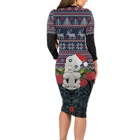 New Zealand Hei Tiki Christmas In July Long Sleeve Bodycon Dress Pohutukawa Santa Xmas Polynesian Pattern LT22 - Polynesian Pride