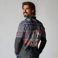 New Zealand Hei Tiki Christmas In July Long Sleeve Polo Shirt Pohutukawa Santa Xmas Polynesian Pattern