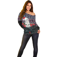 New Zealand Hei Tiki Christmas In July Off Shoulder Sweater Pohutukawa Santa Xmas Polynesian Pattern