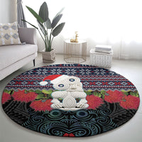 New Zealand Hei Tiki Christmas In July Round Carpet Pohutukawa Santa Xmas Polynesian Pattern