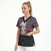 New Zealand Hei Tiki Christmas In July Scrub Top Pohutukawa Santa Xmas Polynesian Pattern