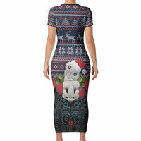 New Zealand Hei Tiki Christmas In July Short Sleeve Bodycon Dress Pohutukawa Santa Xmas Polynesian Pattern LT22 - Polynesian Pride