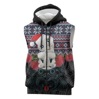 New Zealand Hei Tiki Christmas In July Sleeveless Zip Hoodie Pohutukawa Santa Xmas Polynesian Pattern