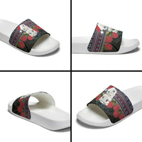 New Zealand Hei Tiki Christmas In July Slide Sandals Pohutukawa Santa Xmas Polynesian Pattern