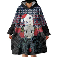 New Zealand Hei Tiki Christmas In July Wearable Blanket Hoodie Pohutukawa Santa Xmas Polynesian Pattern
