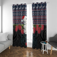 New Zealand Hei Tiki Christmas In July Window Curtain Pohutukawa Santa Xmas Polynesian Pattern