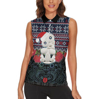New Zealand Hei Tiki Christmas In July Women Sleeveless Polo Shirt Pohutukawa Santa Xmas Polynesian Pattern