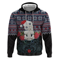 New Zealand Hei Tiki Christmas In July Zip Hoodie Pohutukawa Santa Xmas Polynesian Pattern