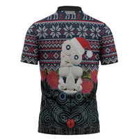New Zealand Hei Tiki Christmas In July Zipper Polo Shirt Pohutukawa Santa Xmas Polynesian Pattern LT22 - Polynesian Pride
