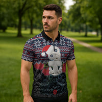 New Zealand Hei Tiki Christmas In July Zipper Polo Shirt Pohutukawa Santa Xmas Polynesian Pattern LT22 - Polynesian Pride